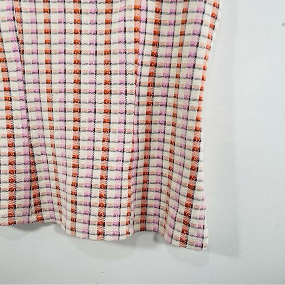 Ann Taylor Pink Orange Cream Madras Plaid Knit Shell Peplum Tank Top Medium - Picture 2 of 9